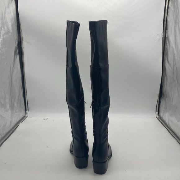 FSJ Black Casual Thigh High Tall Boots Chunky Low Heel Over The Knee Booties - Picture 5 of 11